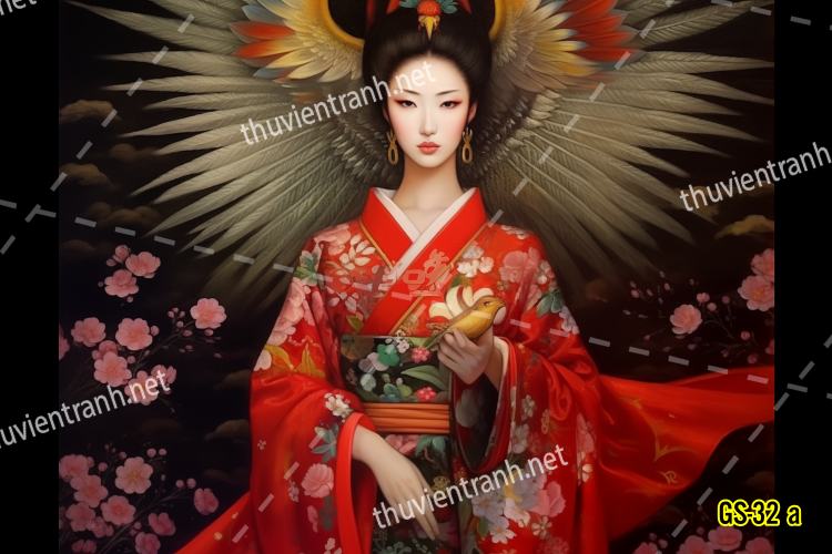 Tranh dán tường hoa cô gái Geisha Nhật Bản-GS-32 a - Tranh tường chất lượng cao